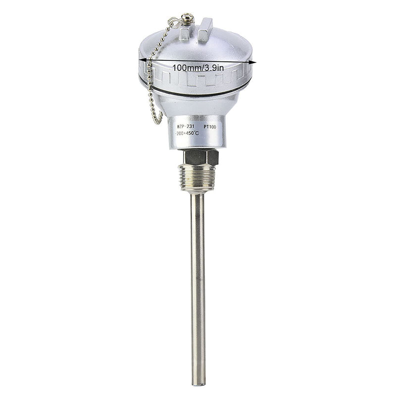 [Australia - AusPower] - PT100 Temperature Sensor Probe 100mm, 1/2" NPT Thread, 201 Stainless Steel Terminal Head 