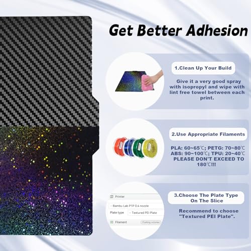 IdeaFormer 257x257mm Bambu Labs Build Plate Carbon Fiber PET+ Starry PEY Build Plate for Bambu Lab X1/P1P/P1S/X1C/A1 3D Printers, Plate Double Sides Spring Steel Flexible Platform