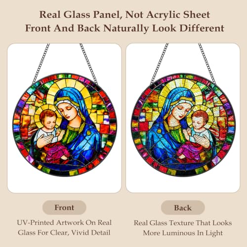 Allinside 7.8 Inch Stained Glass Window Hanging, Virgin Mary Suncatcher