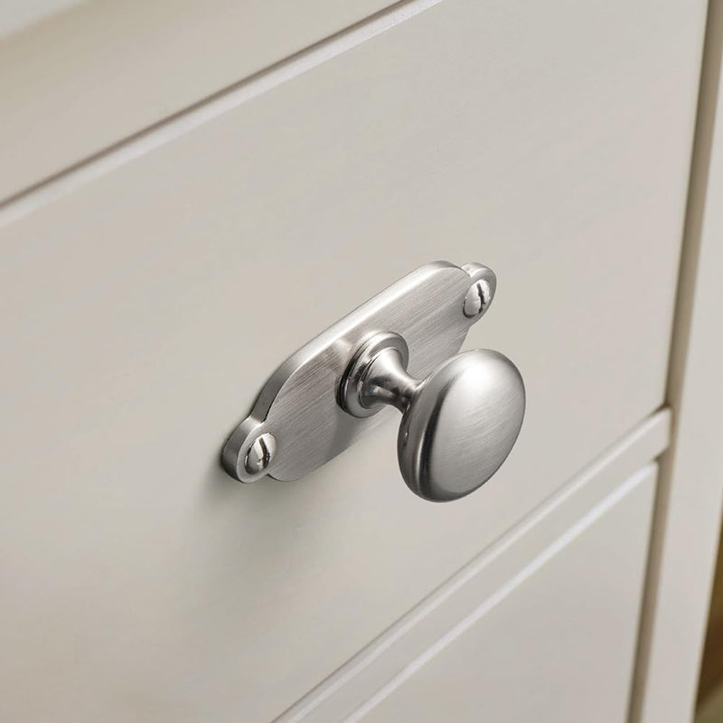 Goo-Ki Brushed Satin Nickel Zinc Alloy Cabinet Knob with Backplate - Single Hole Center Cabinet Pull Hardware for Bedroom, Kitchen, 2 Pack（8611-G013） Standard