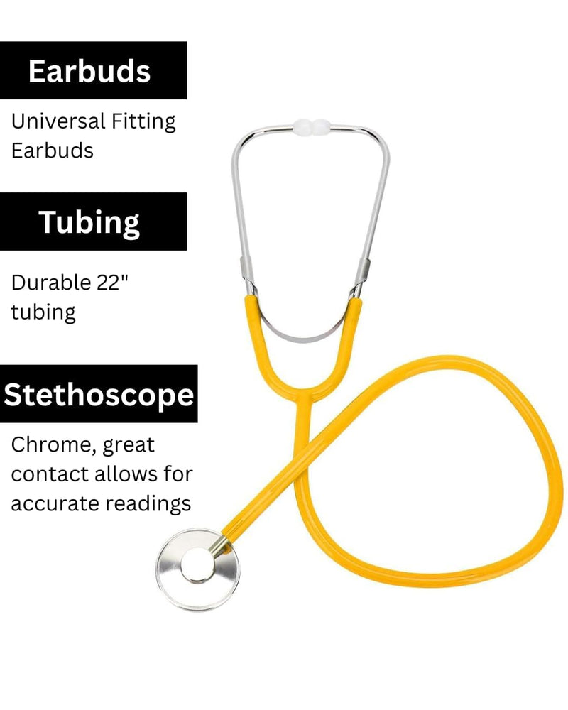 [Australia - AusPower] - Stethoscope – 22” Long Tubing, Lightweight Stethoscope with Aluminum Chestpiece – Single Head, Acoustic Sound Yellow Doctors, Nurses, Students, Medical and Home Use 1 