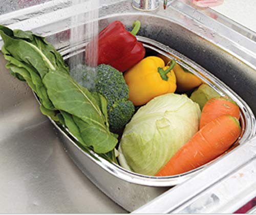 Stainless Steel Dishpan Basin Dish Washing Bowl Bucket Basket Portable Tub Rack (Rounded Rectangle)