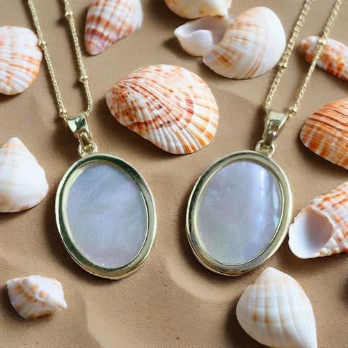 KOMI Pendant Necklace for Women, Mother of Pearl Pendant with 18K Gold Plated Necklace, Catholic Jewelry for Women with Soft Velvet Bag St. Michael