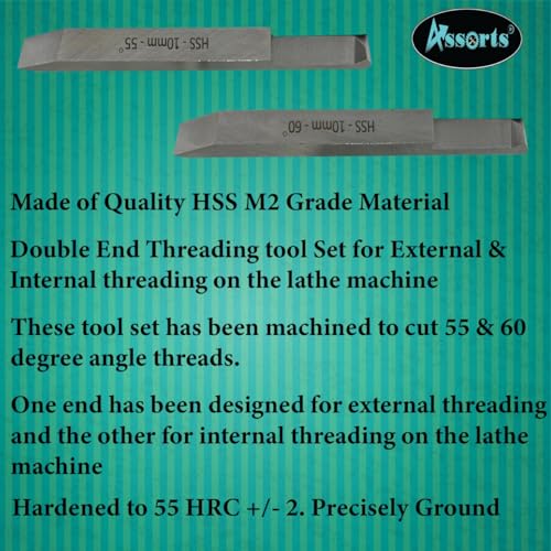 Double End Internal & External Threading HSS Tool Set for Lathe Machine 10×10 mm Shank Precision Cutting Tool for Threading Operations 10 X 10 MM SHANK