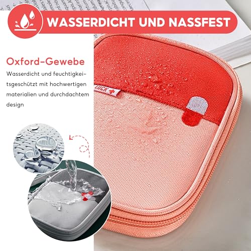 First Aid Bag, Empty, Pack of 2 Mini Travel Pharmacy Bag, Waterproof | For camping, travel, outdoor and car (grey + pink)
