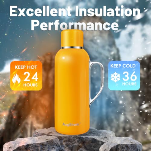 40 oz Insulated Water Bottle, Green Vacuum Stainless Steel Water Flask Jug with Handle & Metal Mechanical Temperature Measuring Cup Lid, Leakproof Travel Bottle Keep Cold 36h Hot 24h(Yellow) Yellow