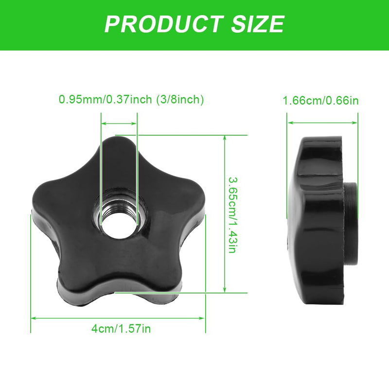[Australia - AusPower] - 4PCS T-Track Knobs, 3/8 Inch 16 Through-Hole knobs, Five-Star Thru Threaded Knob Nuts, Star Shape Knurled Clamping Nuts for Sawing Machine, Drilling Machine, Plastic Screw-On Type(Black) 