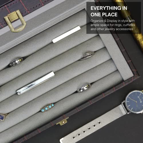 Decorebay vegan crocodile leather cufflink and ring jewelry box with organizer for stylish storage and display.