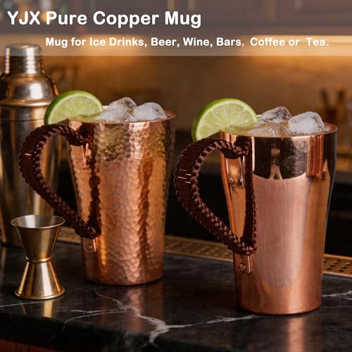 YJX 9.5oz Small Real Pure Copper Coffee Cup, Solid and Durable Copper Tea Cups for Drinking, 100% Copper Moscow Mule Mug with Handle, Ice Water Vessel Suitable for Beer, Cocktails 9.5oz Polished Smooth Copper Mug