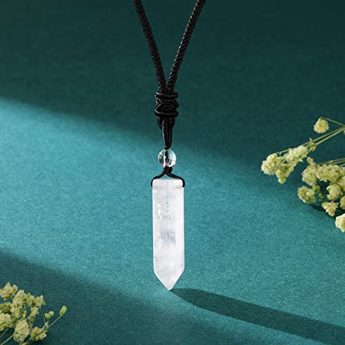 Top Plaza Healing Gemstone Crystal Necklace for Men White-Clear Quartz