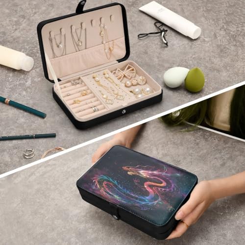 Bolaz Leather Jewelry Box Jewelry Case Storage Box Rainbow Color Dragon For Rings Earrings Necklaces Multi 5
