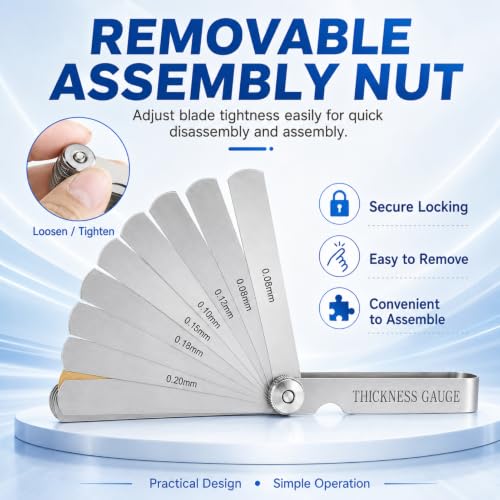 32 Blades Stainless Steel Feeler Gauge 0.04-0.88mm Precision Feeler Gauge with Metric and Imperial Scale, Feeler Gauge Valve Clearance for Engine, Mechanics and Tools