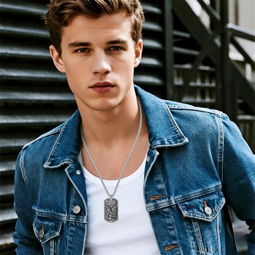 Oidea Men's Saint Michael Necklace: Double-sided Stainless Steel St Michael The Archangel Pendant Necklaces for Men Women Religious Catholic Amulet Jewelry Gifts Silver