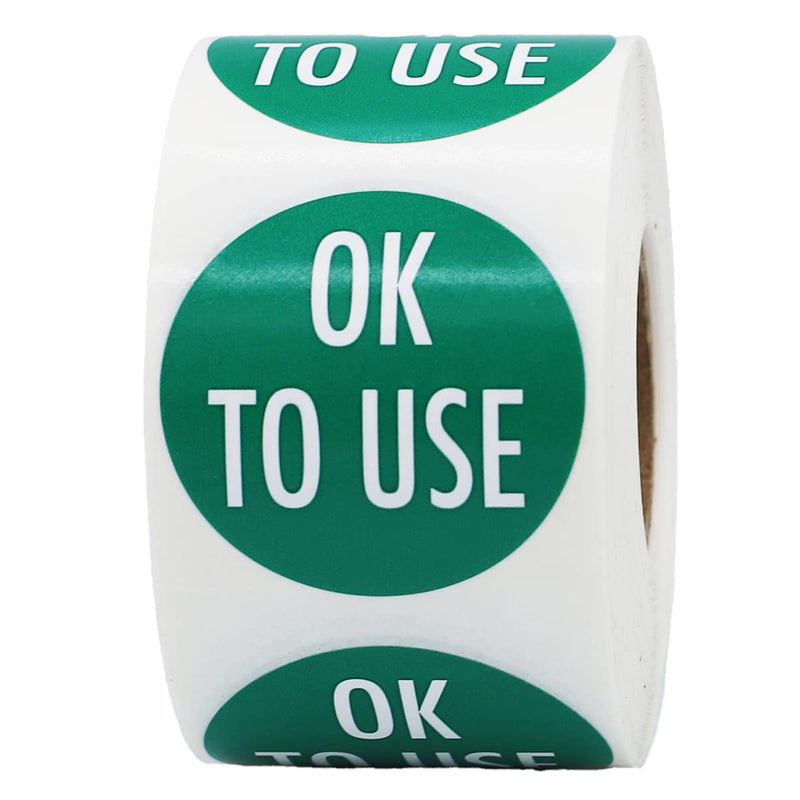 Green with White OK to USE Stickers 1.5 Inch Round Circle Dots 500 Adhesive Labels On A Roll for Safety Checks Quality Control Approved Inventory and Equipment Tagging Made in the USA