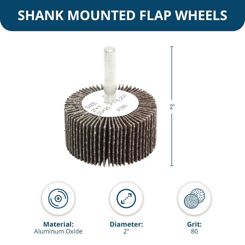 [Australia - AusPower] - Benchmark Abrasives 2" x 1" Aluminum Oxide Flap Wheel with 1/4" Shank Mounted, Perfect for Woodworking Grinding Polishing Rust Paint Removal (10 Pack) - 80 Grit 