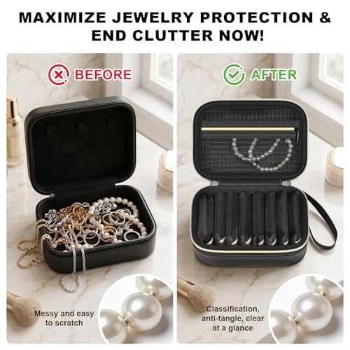 Fireproof Travel Jewelry Case with 8 Velvet Pouches Black