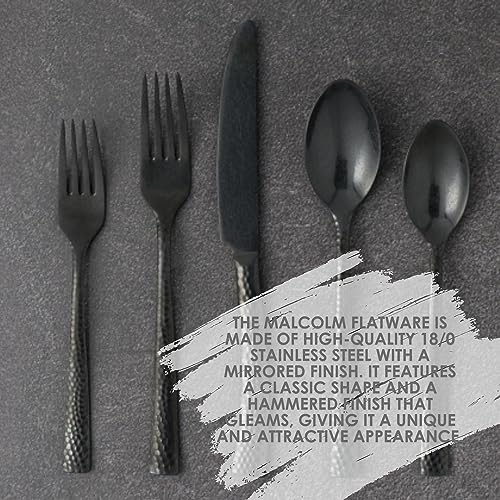 Steelite Varick Malcolm Flatware Silverware, Satin Hammered Texture Modern Handle, 18/10 Stainless Steel Utensils, Silverware for Commercial Foodservice Restaurant Use Black Bouillon Soup Spoon
