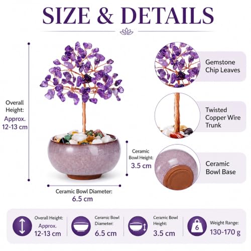 CrystalTears Chakra Crystal Tree of Life, 7 Chakra Gemstone Money Tree with Ceramic Bowl, Healing Crystal Energy Crystal Tree for Home Office Desk Decor, Spiritual Birthday Gifts for Women Men