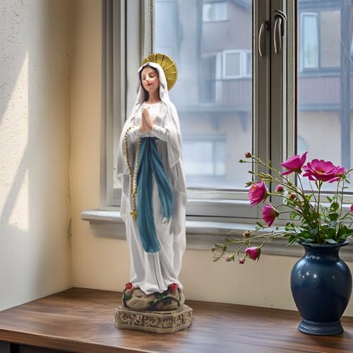 Our Lady of Lourdes Statue, Resin Virgin Mary Catholic Decor, 10.98” Blue and White 10.98 inches