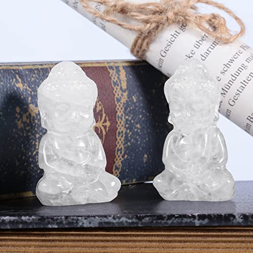 Rockcloud Handcarved Rock Quartz Pocket Stone Baby Buddha Crystal Statue White