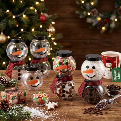 Jingmore 36 Pcs Plastic Candy Jars for Christmas Party Favors Snowman Christmas Candy Jars with Lids Clear Xmas Cookie Jar Container Chocolate Storage Jar with Stickers and Ribbon (Red Black Plaid) Red Black Plaid