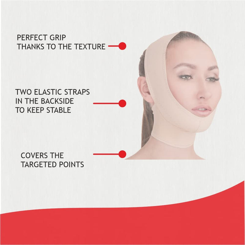 [Australia - AusPower] - Post Surgical Chin Strap Bandage for Women - Neck and Chin Compression Garment Wrap - Face Slimmer, Jowl Tightening (M) Beige Medium (Pack of 1) 