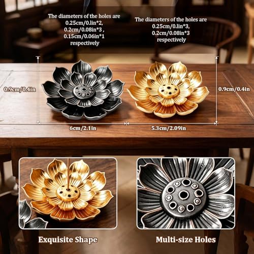 SYNTHORA Incense Holder 2 PCS Lotus Incense Burner with Ash Catcher, Alloy Stick Cone Coil Incense Holder for Home Fragrance, Meditation, Yoga, Office Decor
