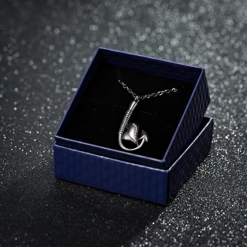 Gredstar Fishing Hook Urn Necklace for Ashes, Memorial Pendant Fishhook with Heart
