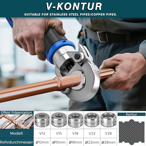 Cr V Contour Press Jaws Including V12, V15, V18, V22, V28 for Crimping Pliers, Copper Tube, Stainless Steel Tube, Pack of 5 CR V contour