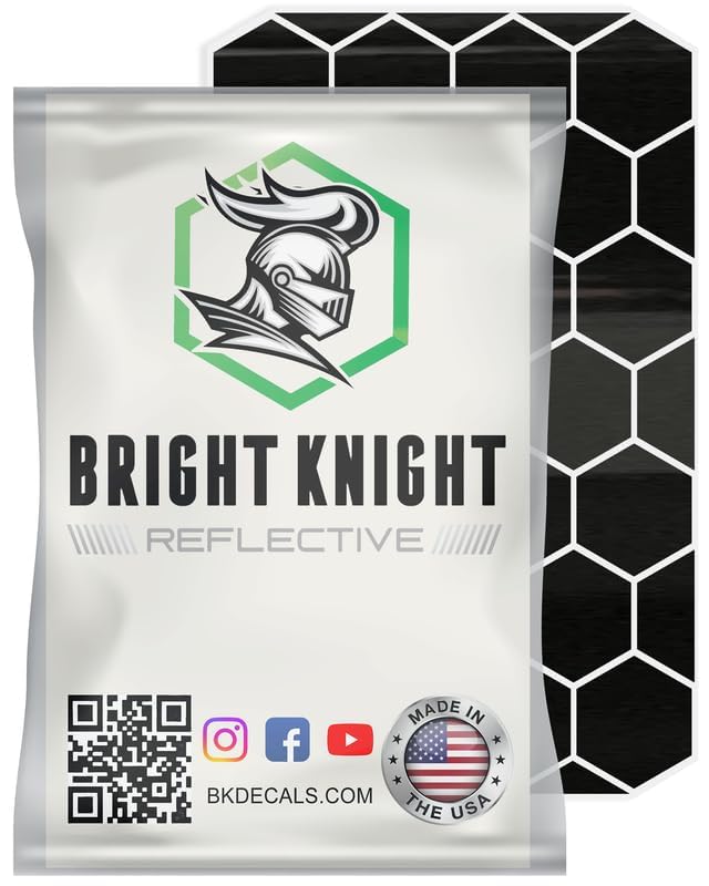 BRIGHT KNIGHT DECALS Hexagon Reflective Stickers for Helmet - Black, Pack of 1, Motorcycle Helmet Stickers, 3M Waterproof Reflective Vinyl Tape for Hard Hats, Cars & Bike Decals for Night Visibility 1 pk