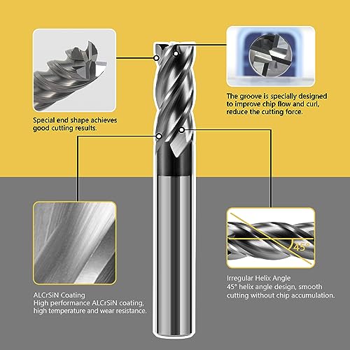 AYCHOLIZ 4-flute carbide square end mill, 10mm tungsten steel CNC milling cutter for stainless steel