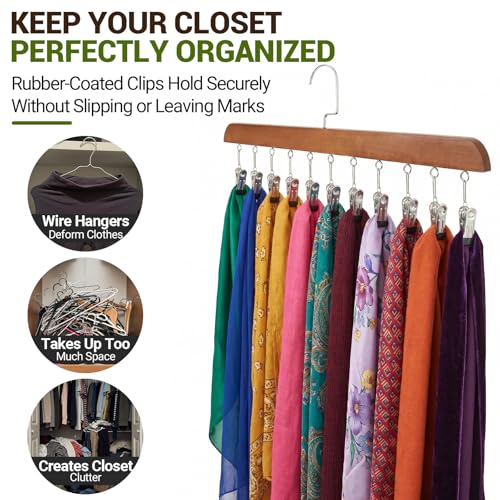 4-Pack Pants Hangers with Clips – 10 Clips Each, Space Saving Closet Organizer Hanger for Leggings, Jeans, Hats, Shorts, Belts, Scarves – Closet Organizer (4, Brown) 4