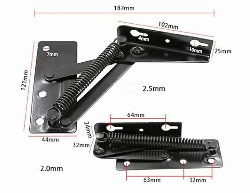 [Australia - AusPower] - QIAO 2-Piece 80 Foldable Lift Bracket, Black Spring Hinge Lifter, Sofa Hinge Support for Furniture Storage 