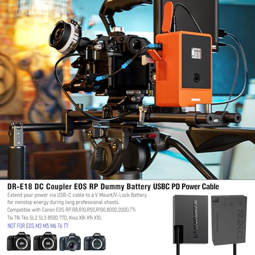 USB C Charger Block DR-E18 DC Coupler Cable, Replace LP-E17 Dummy Battery ACK-E18 AC Power Adapter, Compatible with Canon EOS RP R50 R100 R8 R10 77D 200D 750D 800D 8000D...