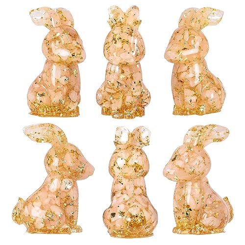 Amogeeli Healing Orgone Crystal Rabbit Figurine Decor, Resin Stone Bunny Statue Sculpture for Easter Home Office Garden, Rose Quartz Pink