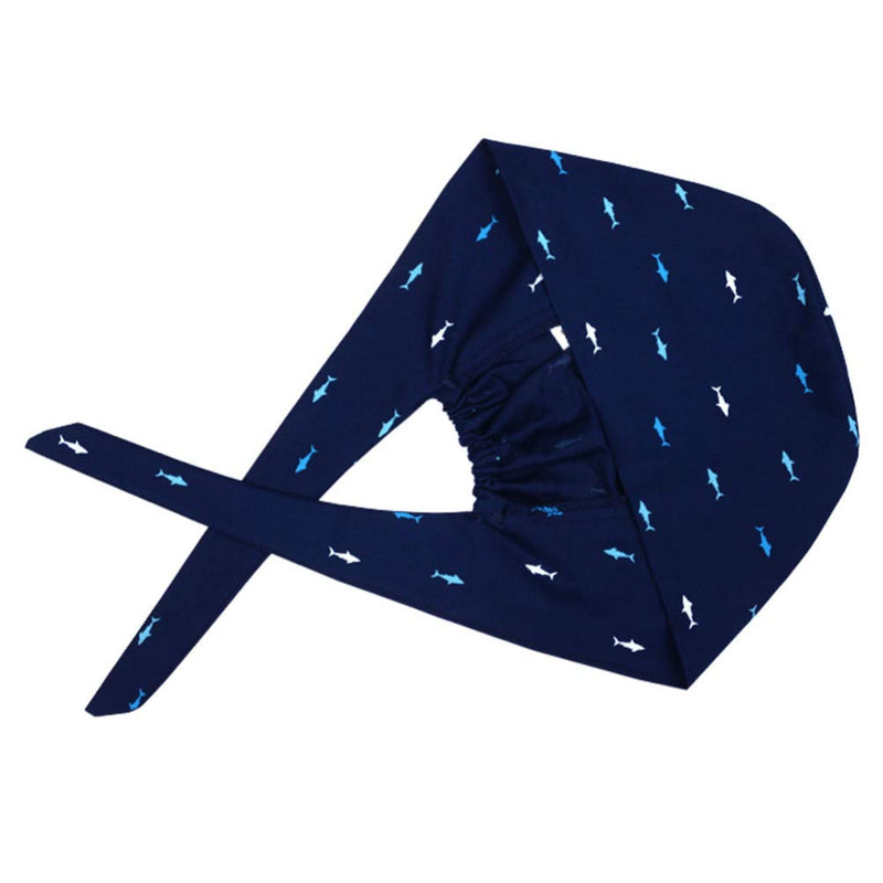 TENDYCOCO Printed Surgical Cap Made of Breathable Cotton Blend with Sweat Absorption and Shark Pattern for Doctors and Nurses Adjustable Surgical Cap for Hairdressers