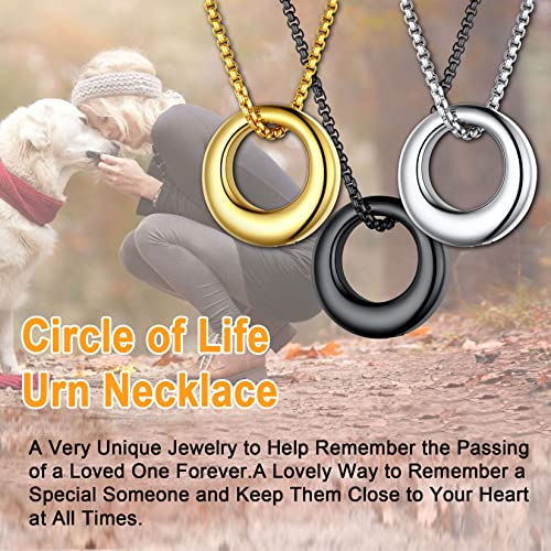 U7 Ashes Necklace for Men Women, Various Cremation urns for Pet Dog Cat, Keepsake Memorial Jewellery, Custom Date and Name 07-Ring of life-Black Plated