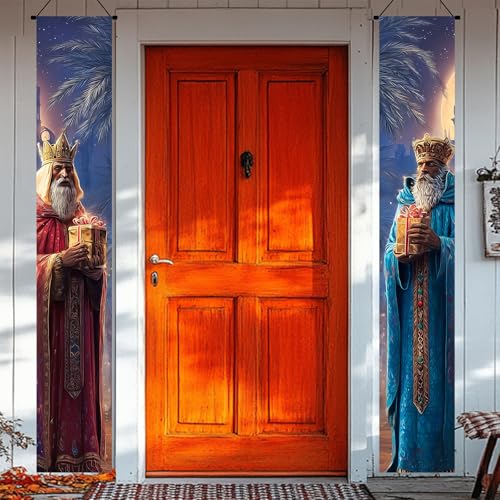 HOMETITUTE Three Kings Day Red And Blue Kings Door Banner 71 x 12 Inch Epiphany Decoration Hanging Sign Vertical Banner Holiday Celebration Home Porch Entryway Decor Red, Blue
