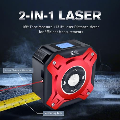 SUNHAIXIA 2-in-1 laser tape measure with level, 131ft/40M measuring range