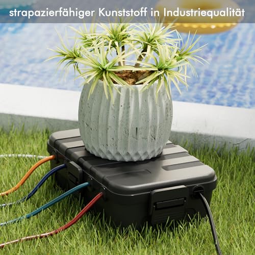 RESTMO Large Cable Box, Waterproof, Electric Box for Extension Cable | IP54 weatherproof, 32 x 22 x 13 cm, for power strip, outdoor socket, garden socket, junction box and cable, black