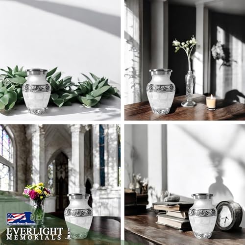 Small Urns for Human Ashes Keepsake – White Sharing Cremation Urn for Human Ashes, Decorative Urns for Human Ashes Adult Man and Woman, Mini Urns for Human Ashes – Loving Reflections White White Enamel Small