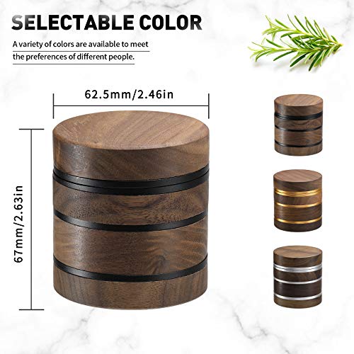 DCOU Premium Large Wooden Spice Grinder Pollen Collector with Magnetic Lid and Pollen Catcher 4 Piece 2.5 inches (Black) Black
