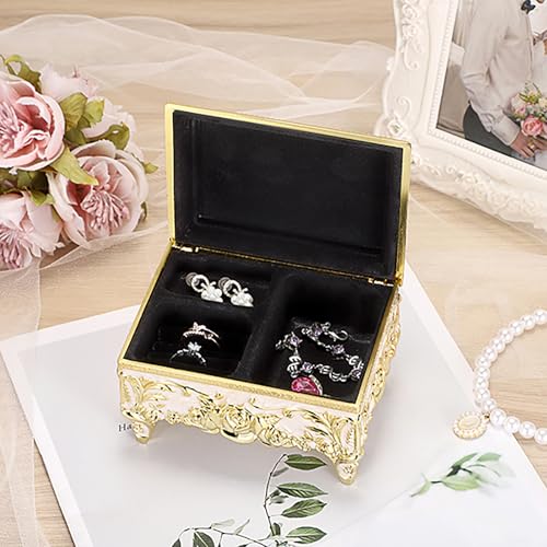 ELLDOO Vintage Music Box, Beige Metal Musical Jewelry Box Keepsake Box, Small Trinket Jewelry Storage Box Gift for Girl Women (Tune: You are My Sunshine), Gold Rose Pattern