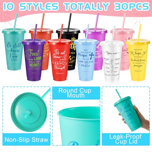 Uiifan 30 Pcs Christian Gifts Cups Bulk for Women, Fresh Color, Bible 24 oz - Bible