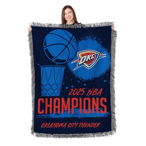 Northwest Oklahoma City Thunder 2025 NBA Champions Victors Tapestry Throw, Officially Licensed 48" x 60" Woven Blanket with Fringe, Decorative NBA Finals Keepsake for Couch, Bed, or Wall Display