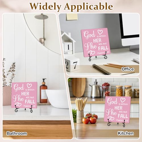 Christian Gifts Inspirational Bible Verse Pink Desk Decor Inspirational Religious Gifts Christian Spiritual Room Decor for Family Friends Funny Bible Verse Wooden Sign for Home Office Decoration Shelf