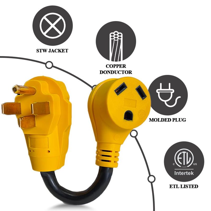 [Australia - AusPower] - RV Power Adapter Camper Cord-50amp Male to 30amp Female,12inch,10/3 STW (CR5030) CR5030 