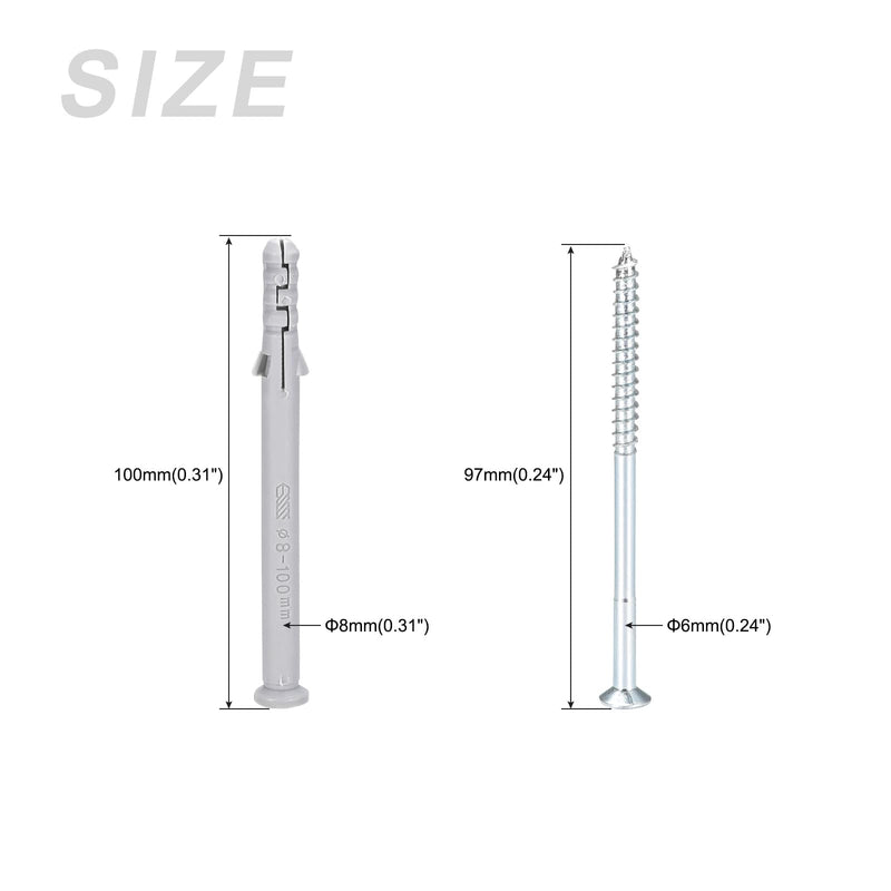 [Australia - AusPower] - Screws Plastic Expansion Pipe (8x100mm) 20Pcs, Plasterboard Plugs Self Tapping Screw - for Construction, Industry, Gray Expansion Tube 