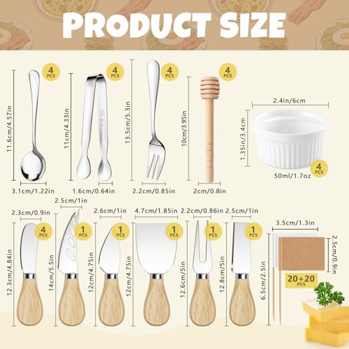 Charcuterie Boards Accessories Charcuterie Utensils Cheese Butter Spreader Knife Set Small Serving Tongs Forks and Spoons Dipping Bowls Honey Dippers Toothpick Flags for Appetizers & Serving Platters Silver