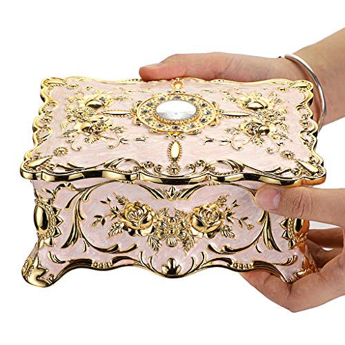 Hipiwe Vintage Metal Jewelry Box - Two Layer Large Trinket Organizer, Beige
